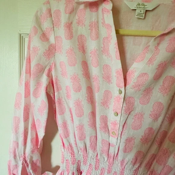 Lilly Pulitzer Pink Printed Linen Shirt Dress - Picture 3 of 10